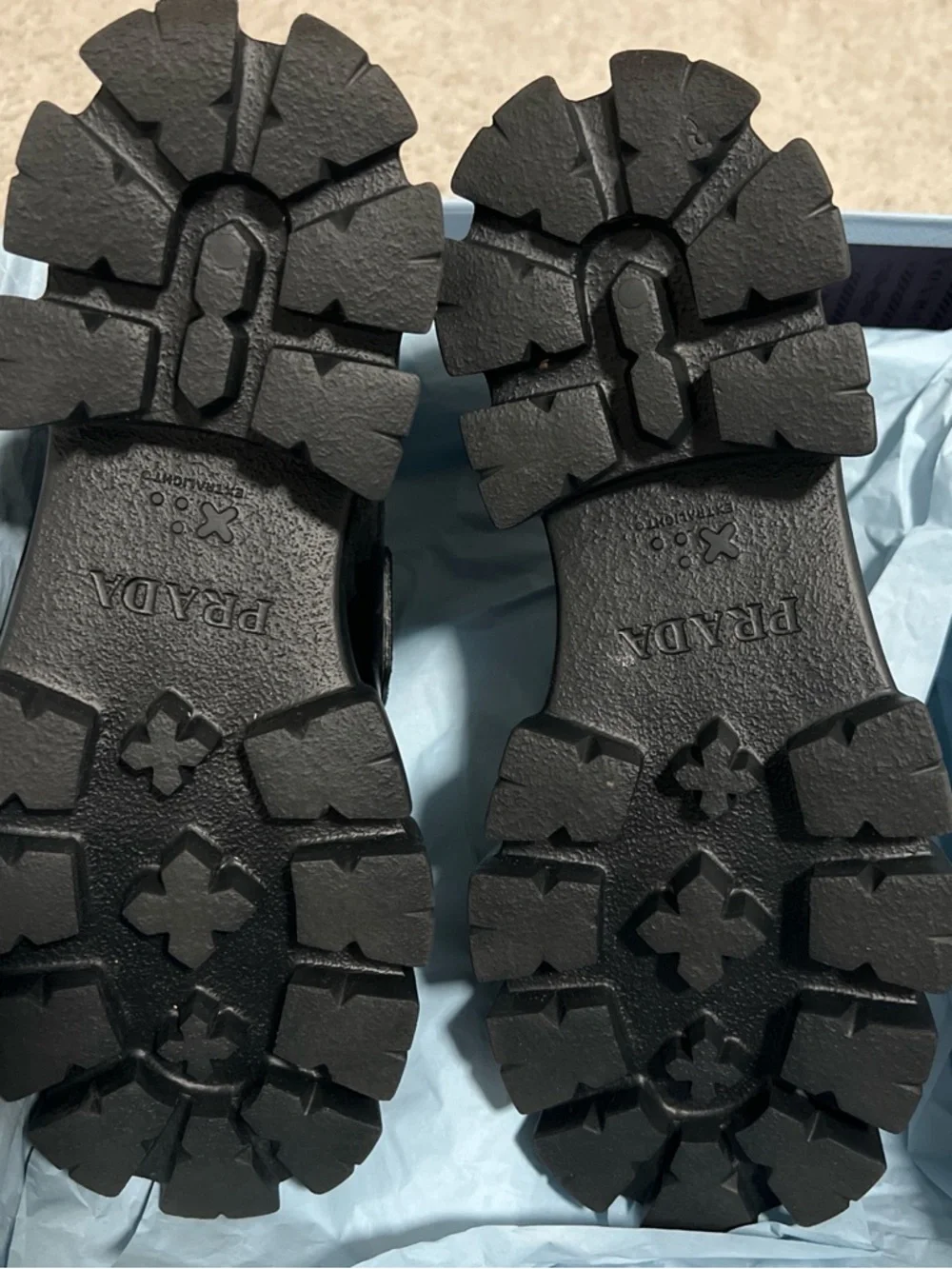 Prada Black Leather Lug-Sole Loafers with Triangle Logo - Picture 4 of 10